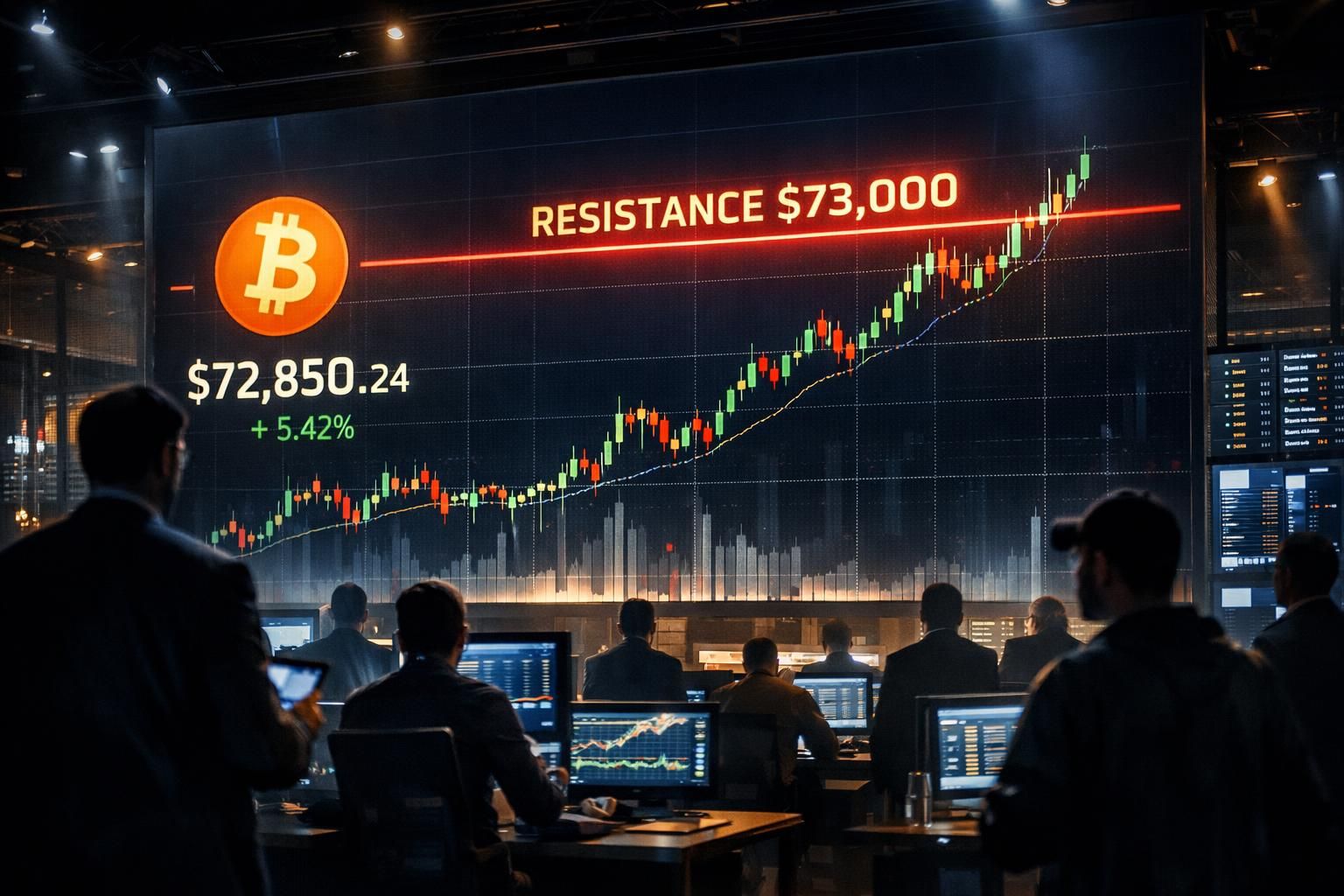 bitcoin menghadapi level resistensi $73.000 dengan dukungan minat institusional yang kuat, menunjukkan potensi kenaikan harga yang signifikan.