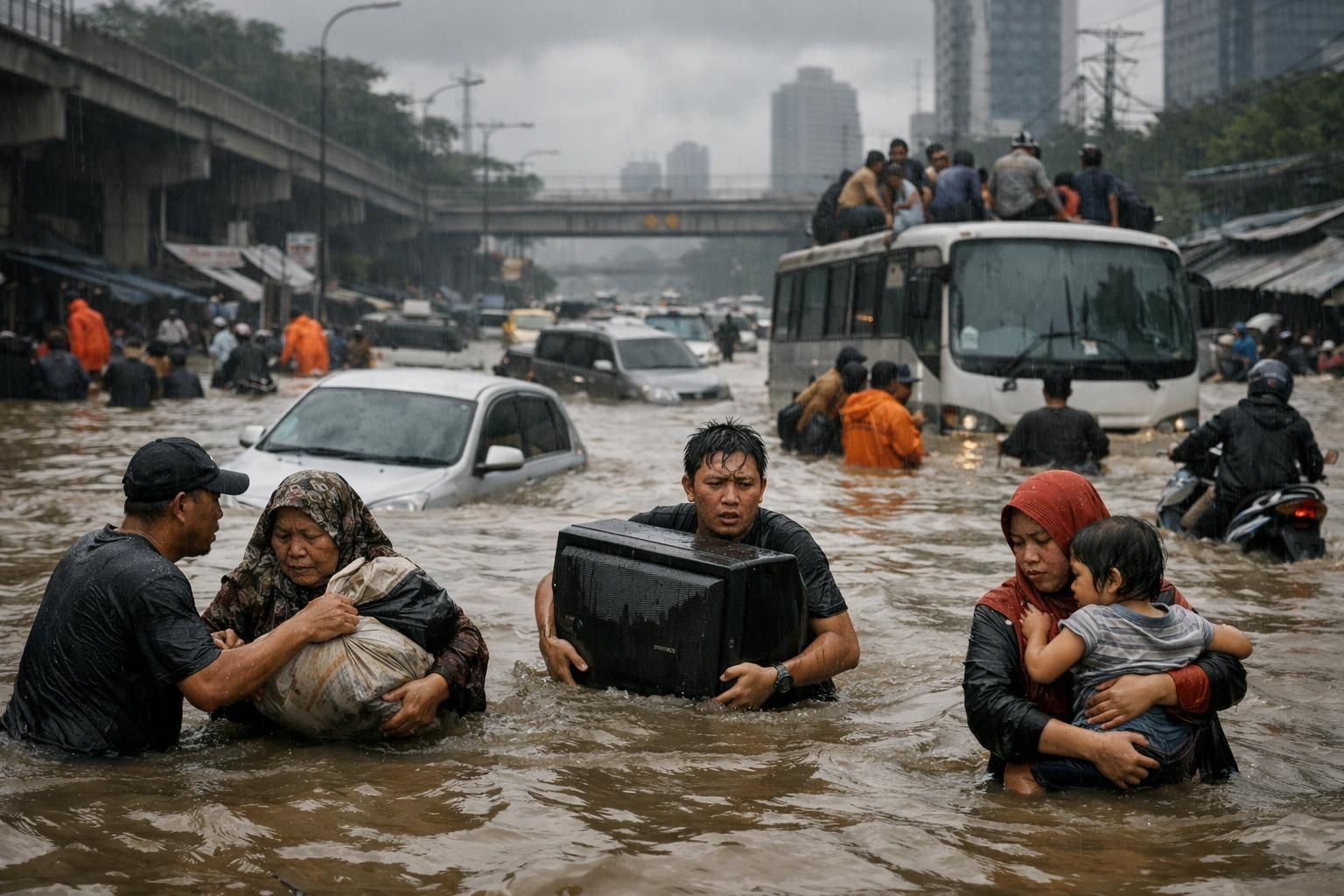 lihat potret dampak banjir yang melanda jakarta dan tangerang setelah hujan deras semalaman, meliputi kerusakan dan upaya penanganan di lapangan - cnbc indonesia.