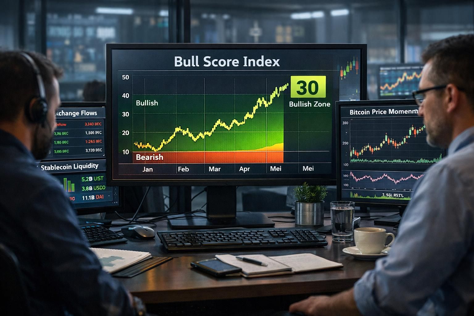 skor bull bitcoin melonjak ke angka 30, menandakan keluar dari zona 'ekstra bearish' dan menunjukkan potensi kenaikan tren pasar kripto.