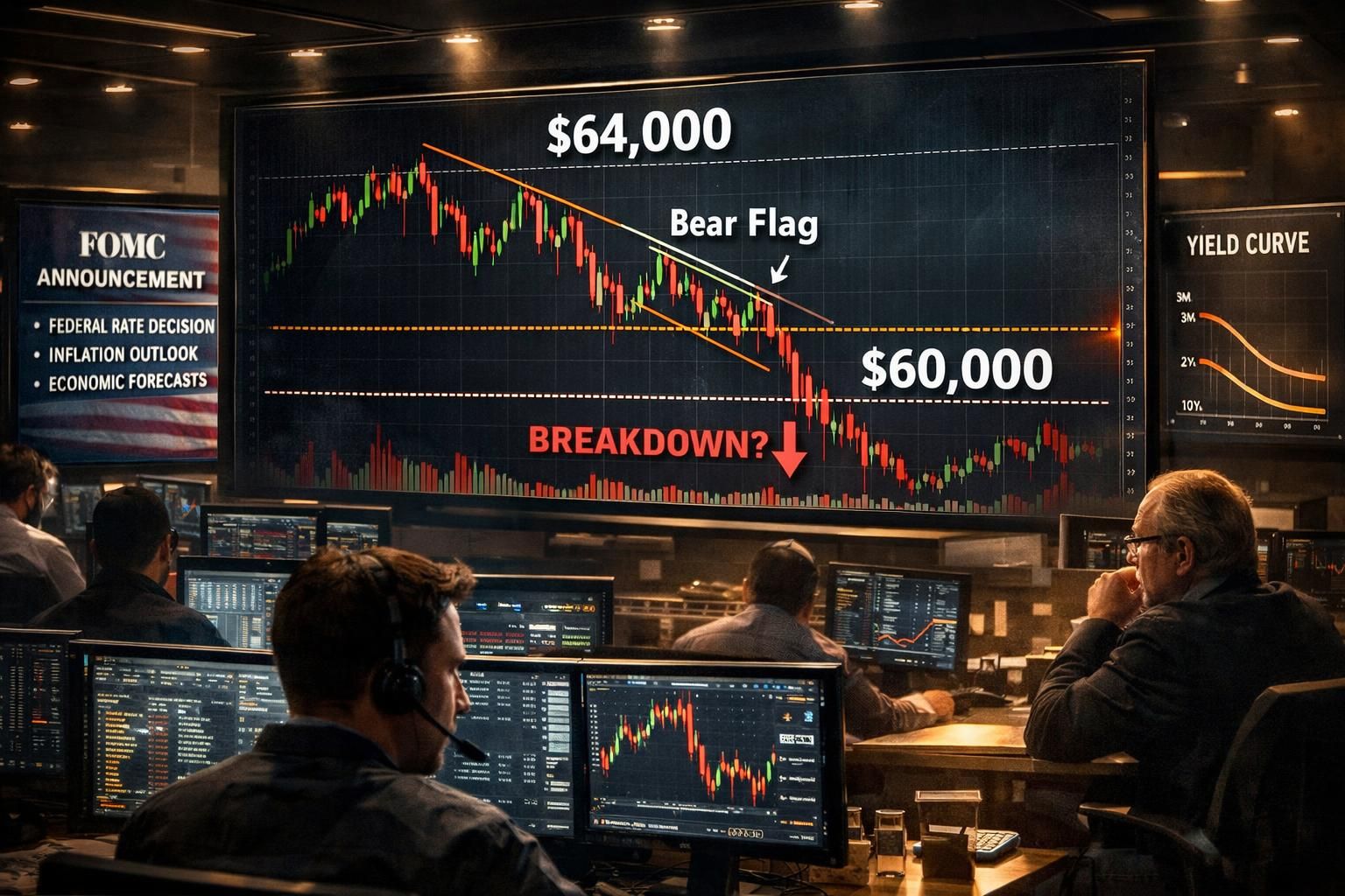 bitcoin tetap berada dalam pola bear flag, dengan harga $64k yang berpotensi memicu penjualan besar. pelajari analisis terbaru dan tren pasar cryptocurrency di sini.