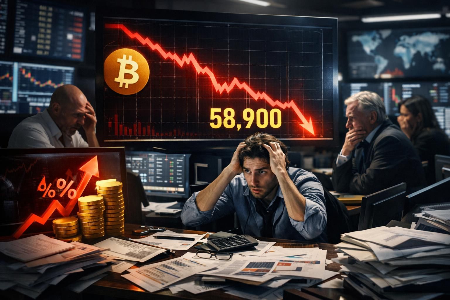 bitcoin turun ke 58,9 ribu, mendekati level terendah 22 bulan setelah menghadapi kerugian kuartal dalam akibat kekhawatiran suku bunga yang meningkat.