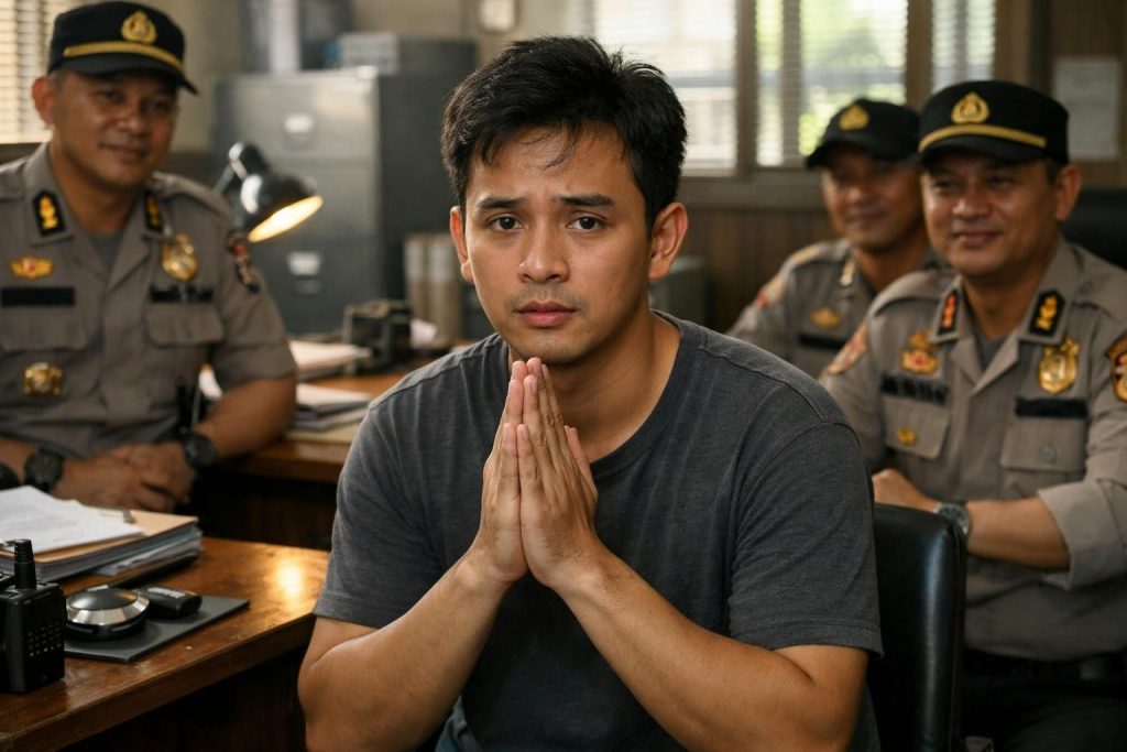jamwas meminta maaf karena febrie adriansyah tidak menggunakan rompi tahanan, dengan alasan terburu-buru, seperti yang dilaporkan oleh detiknews.