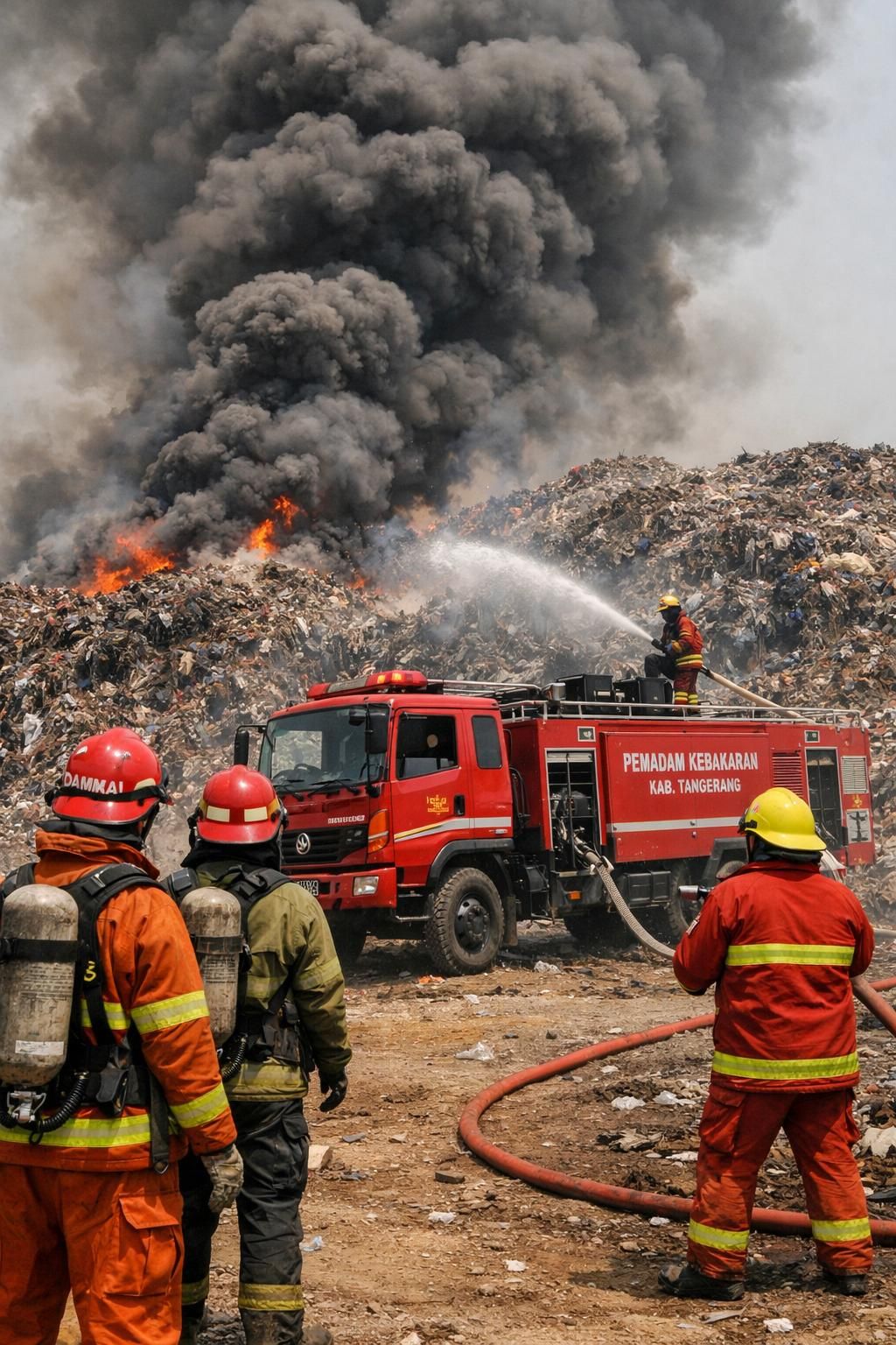 update terbaru mengenai kebakaran di tempat pembuangan akhir (tpa) jatiwaringin yang masih membara setelah 5 hari, laporkan kondisi terkini dan upaya pemadaman di detiknews.