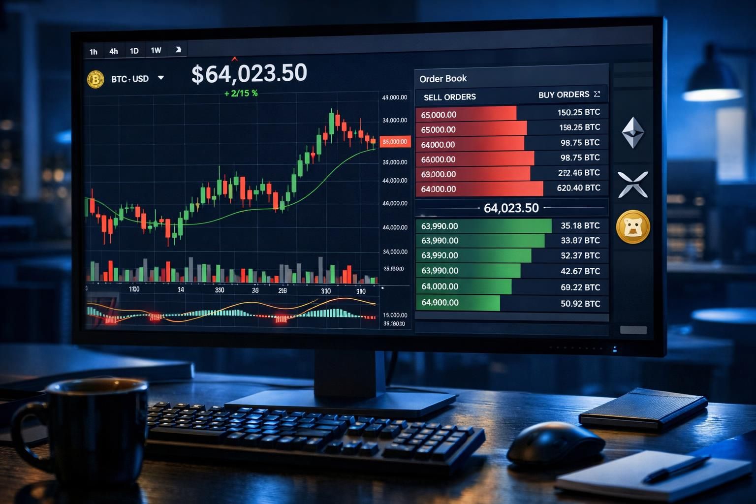 bitcoin mencapai $64.000, sementara ethereum, xrp, dan dogecoin diperdagangkan dengan fluktuasi sekitar 1 persen, menunjukkan stabilitas pasar kripto yang menarik.