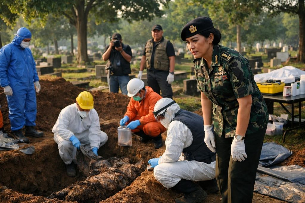 ekshumasi jenazah sutrimo yang dipimpin oleh brigjen hastry dilaksanakan pagi ini dengan prosedur yang teliti dan penuh penghormatan.