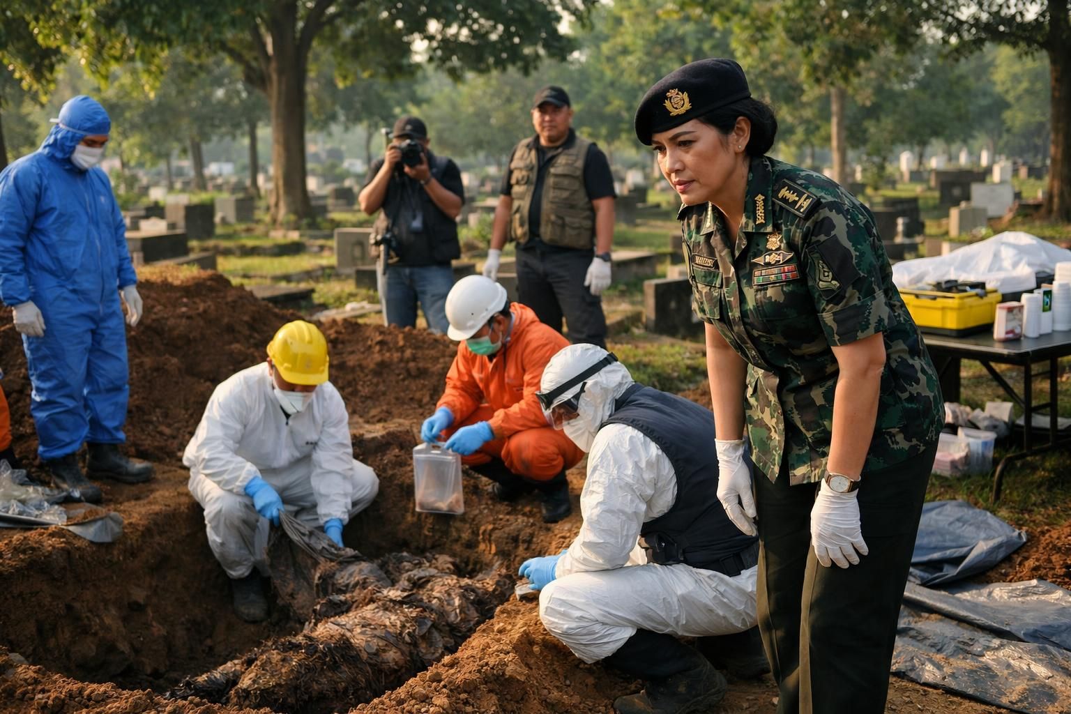 ekshumasi jenazah sutrimo yang dipimpin oleh brigjen hastry dilaksanakan pagi ini dengan prosedur yang teliti dan penuh penghormatan.
