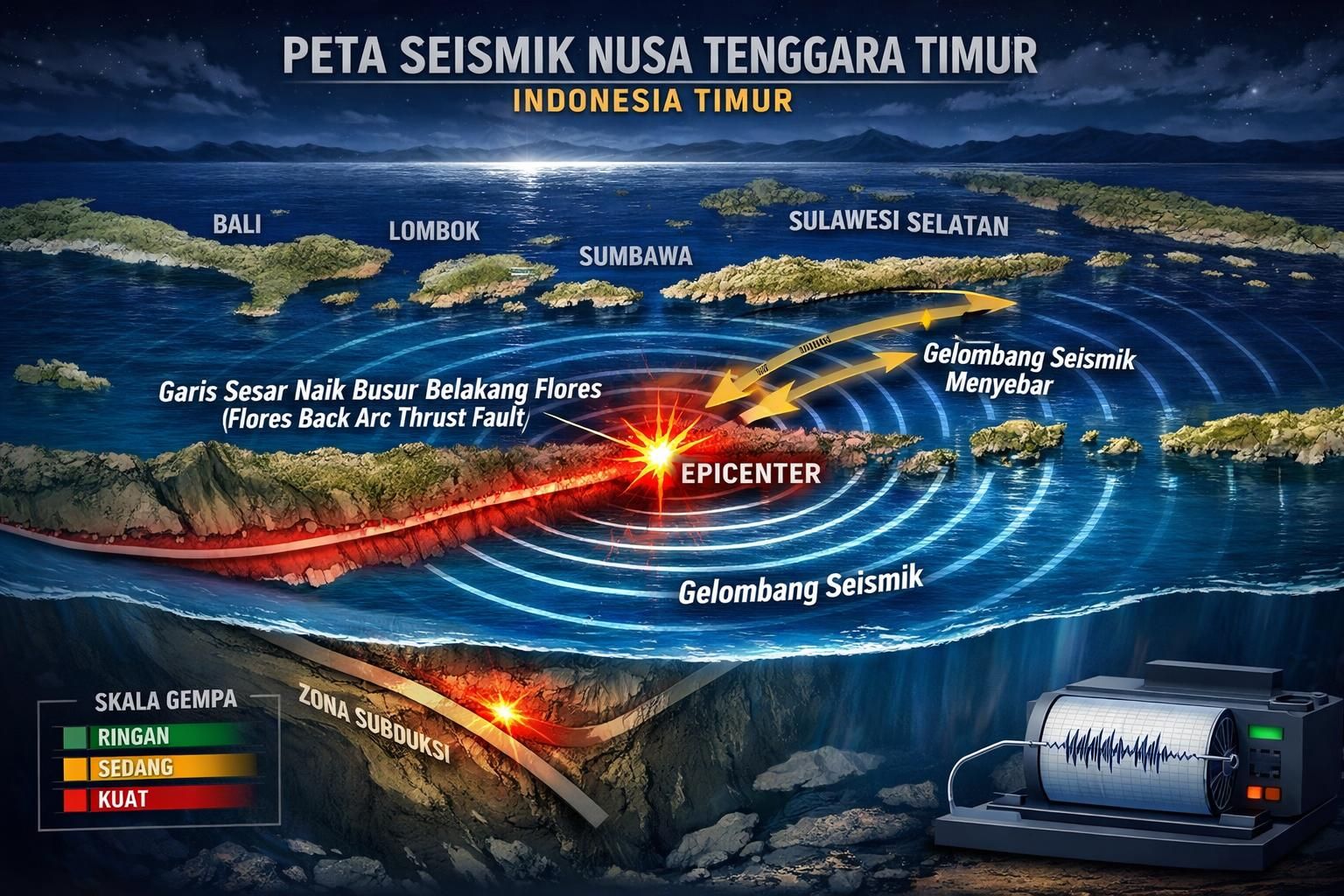 faktor penyebab gempa m 7 di ntt yang memicu tsunami dan guncangan hebat hingga sulawesi selatan dijelaskan secara mendalam oleh detiknews.
