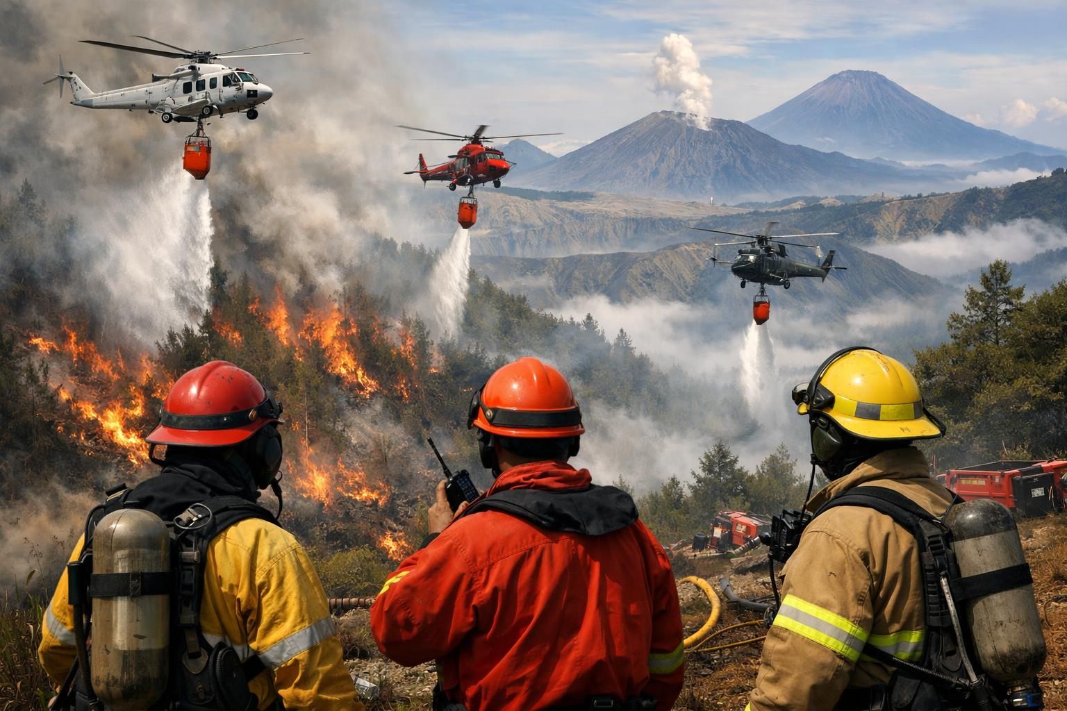 menhut meninjau strategi penanggulangan kebakaran di bromo dengan mengoptimalkan penggunaan water bombing untuk melindungi kawasan hutan dan memastikan keselamatan lingkungan sekitar.