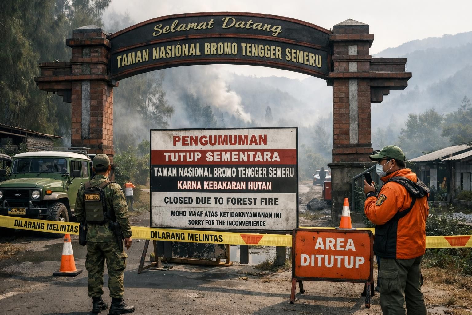 taman nasional bromo ditutup sementara karena kebakaran. pengunjung dapat mengajukan pengembalian tiket selama masa penutupan untuk keamanan dan kenyamanan bersama.